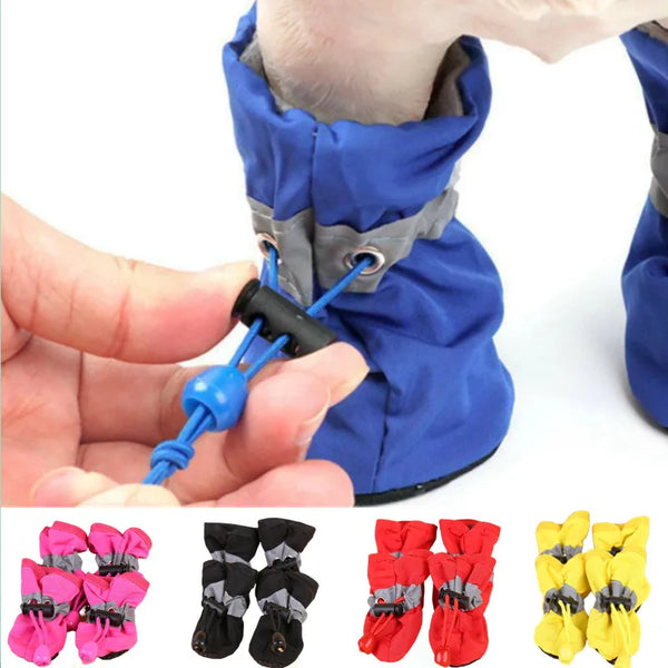 4pcs Waterproof Pet Dog Shoes Anti-slip Rain Boots